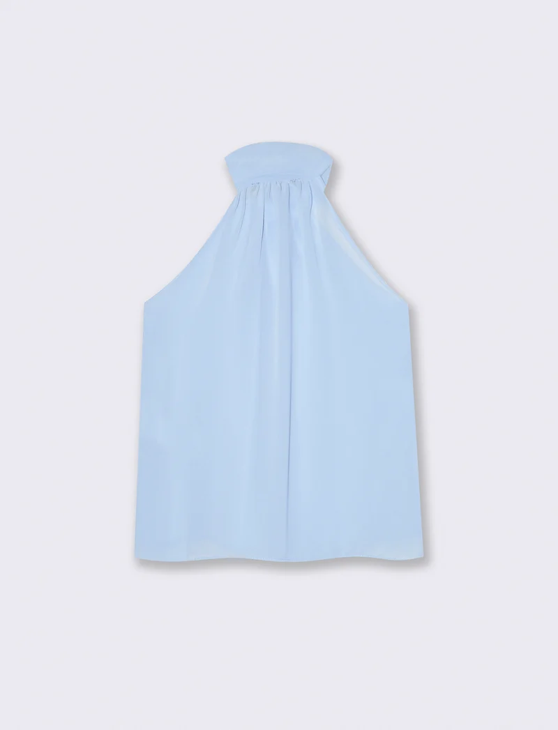 Top a giromanica con fiocco sul collo - Celeste