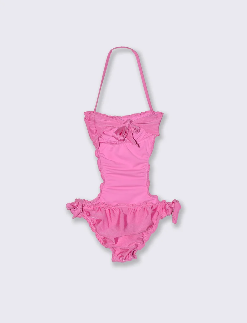 Costume intero fascia con fiore glamour - Fuxia