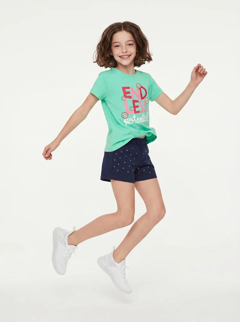 T-shirt mezza manica bambina con spacchetto - Verde acqua
