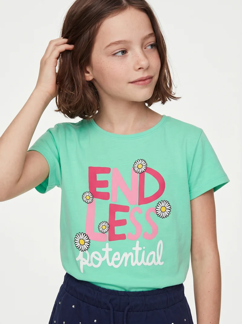 T-shirt mezza manica bambina con spacchetto - Verde acqua
