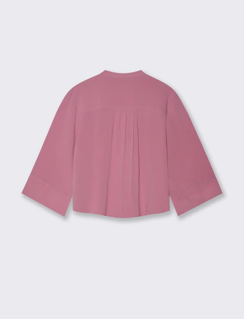 Camicia scollo a V con collo coreano - Rosa