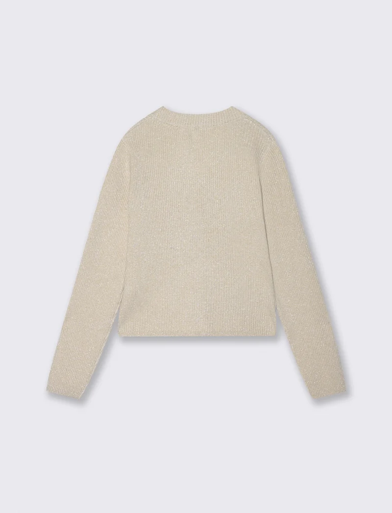 Cardigan metallizzato da bambina scollo V - Beige