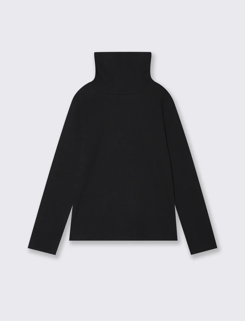 Maglia collo alto per bambina in costina - Nero