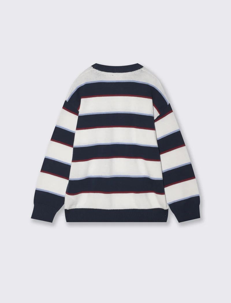 Maglia tricot rigata girocollo e maniche - Blu