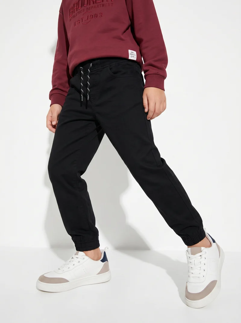 Pantaloni Jogger in Cotone con Coulisse - Nero