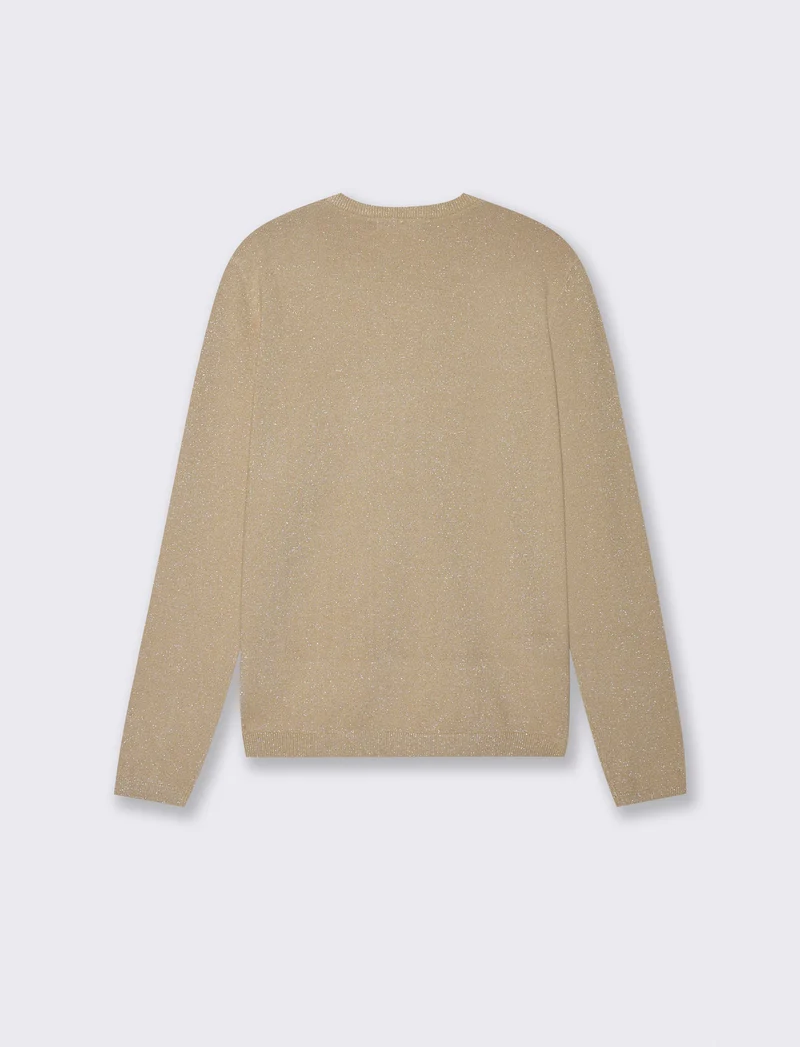 Maglia manica lunga lurex con collo paricollo - Beige
