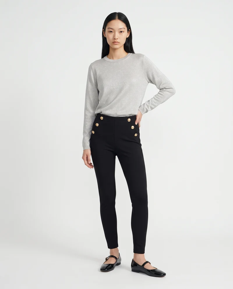 Maglia manica lunga lurex con collo paricollo - Avorio