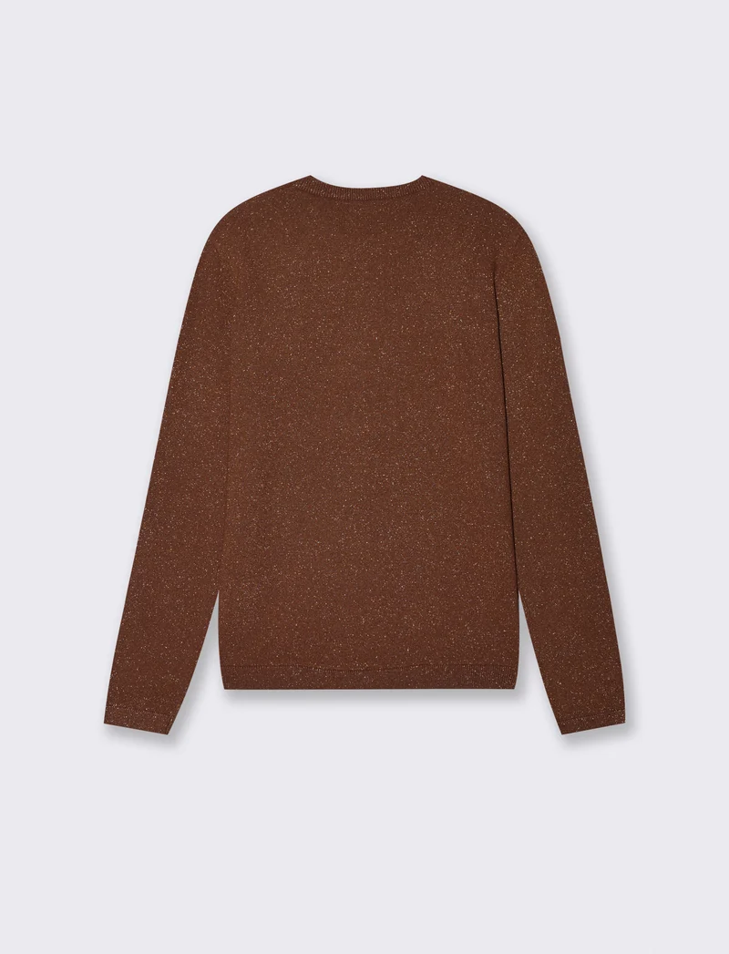 Maglia manica lunga lurex con collo paricollo - Marrone cioccolato