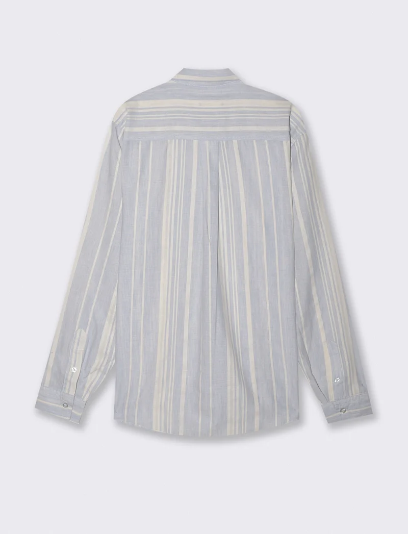 Camicia a righe regular fit in lino cotone - Celeste