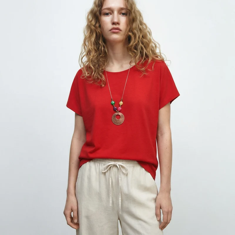 Blusa T con manica e scollo rotondo - Rosso