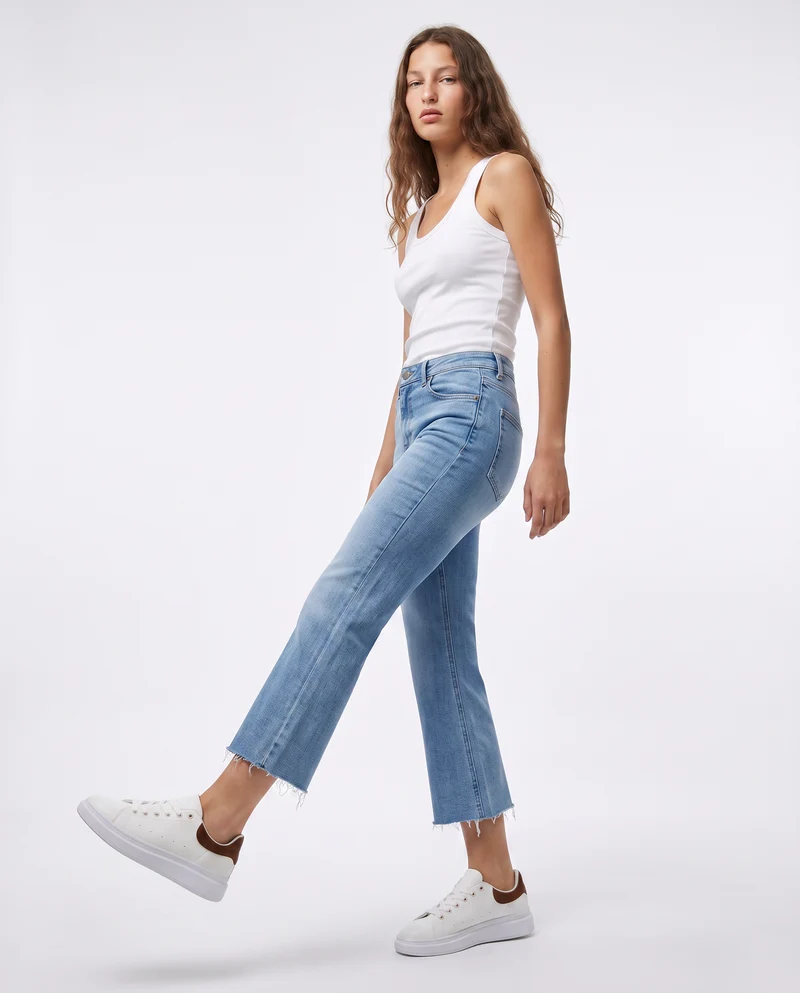 Jeans cropped flare a vita alta cinque tasche - Denim