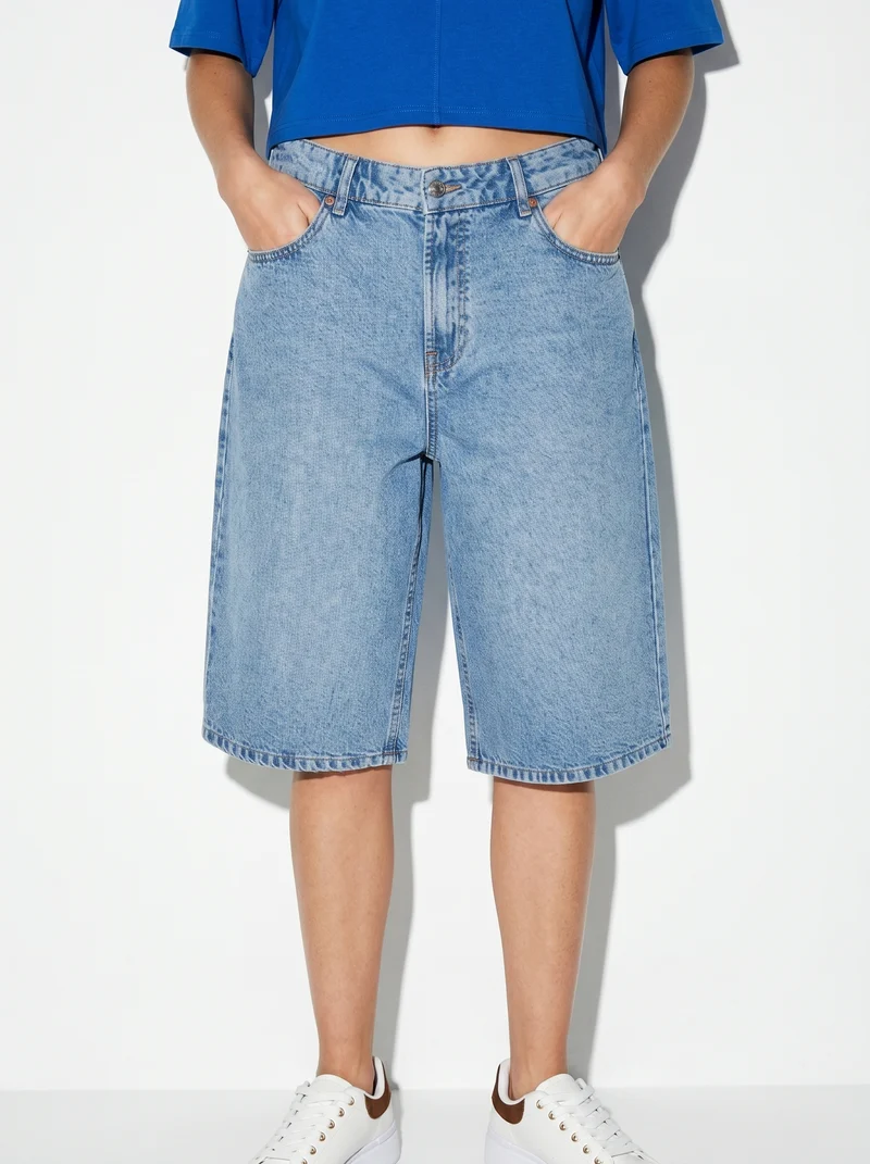 Bermuda denim wide leg vita media - Denim