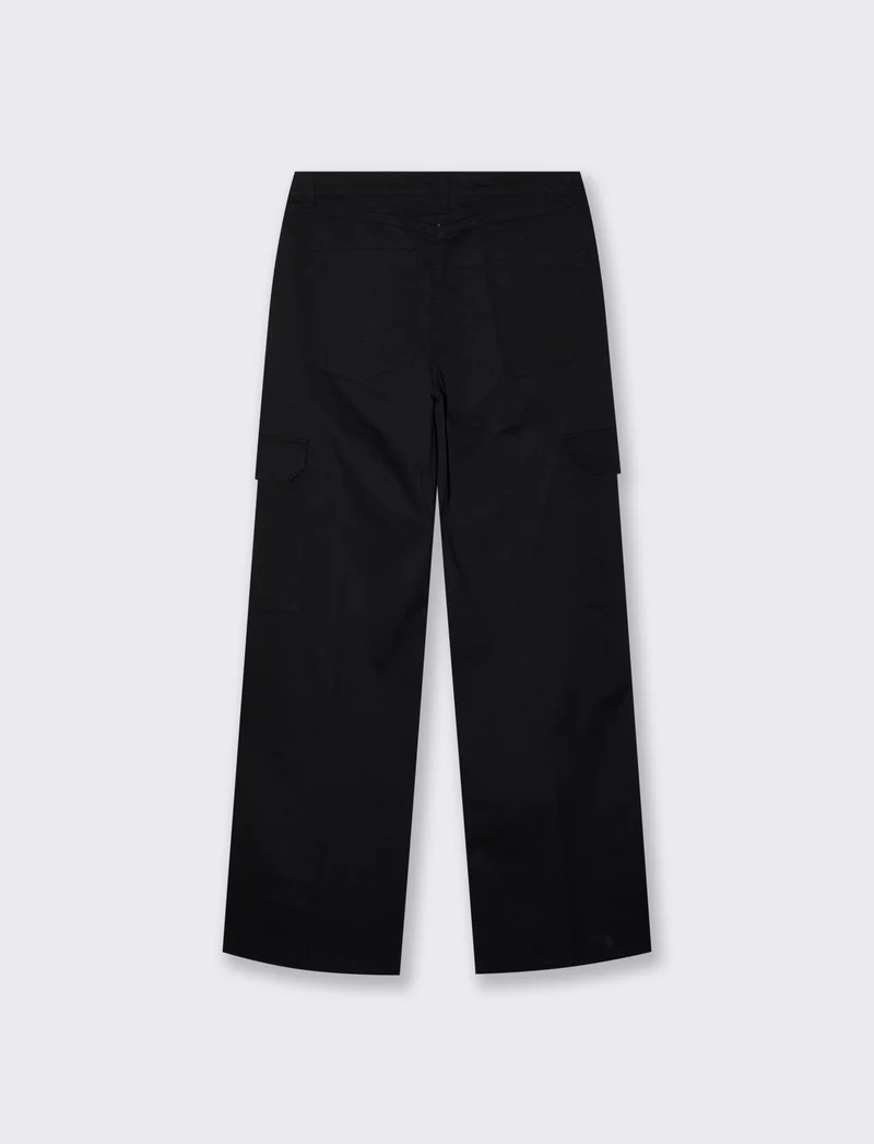 Cargo straight leg high waist con tasche - Nero