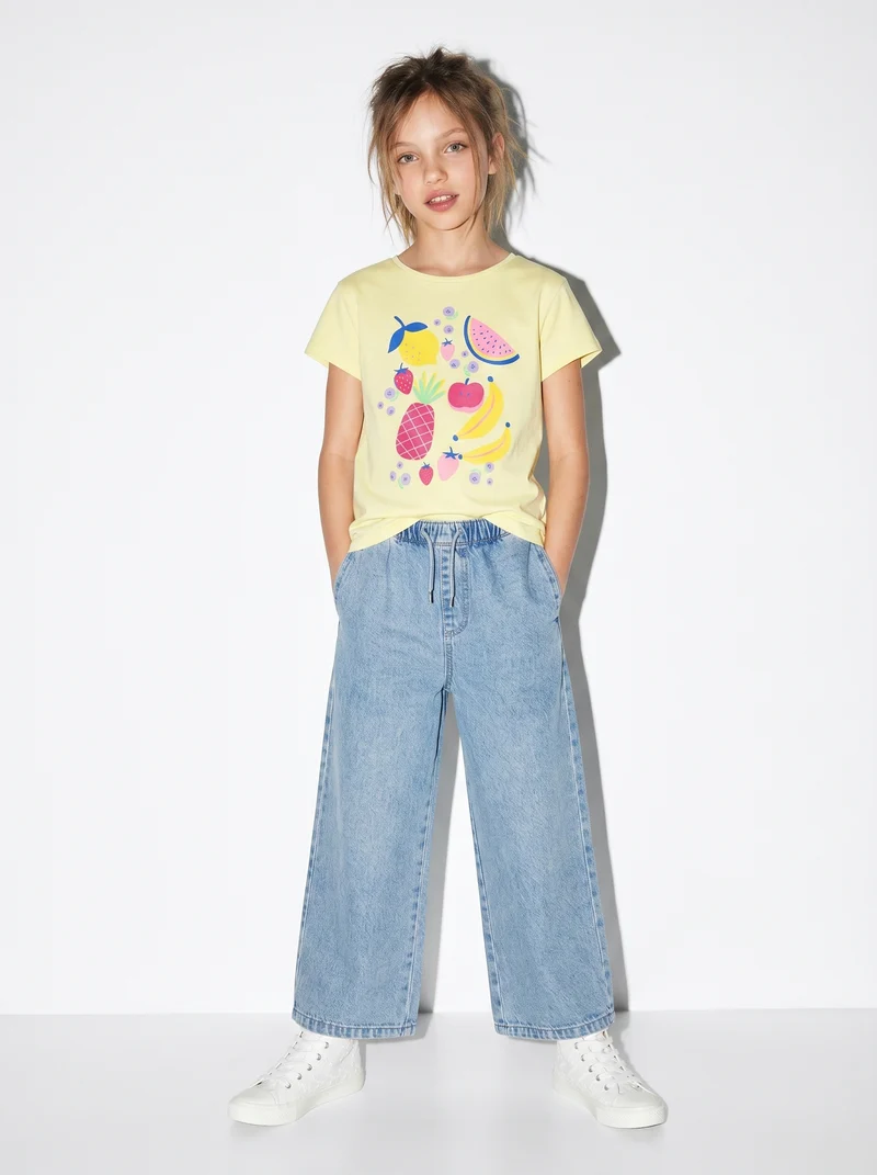 T-shirt estiva bambina con stampa lucida - Giallo