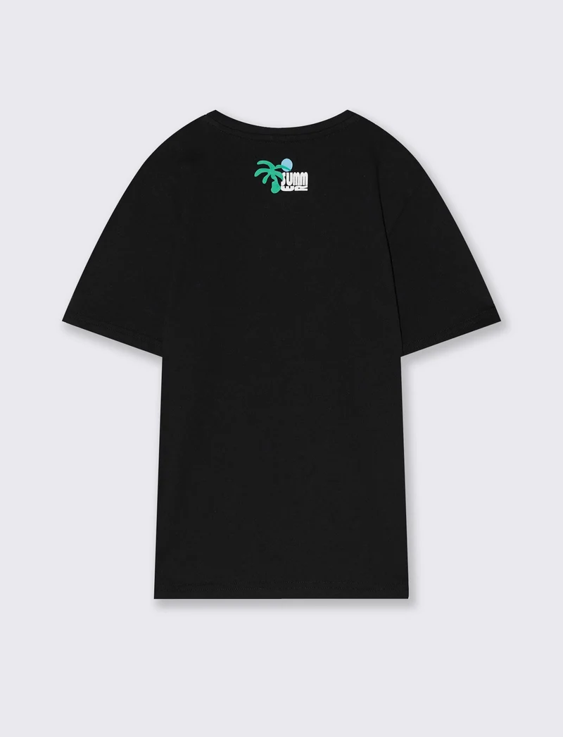 T-shirt mezza manica con stampa colorata - Nero