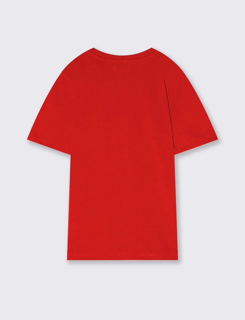 T-shirt mezza manica tinta unita con stampa - Rosso