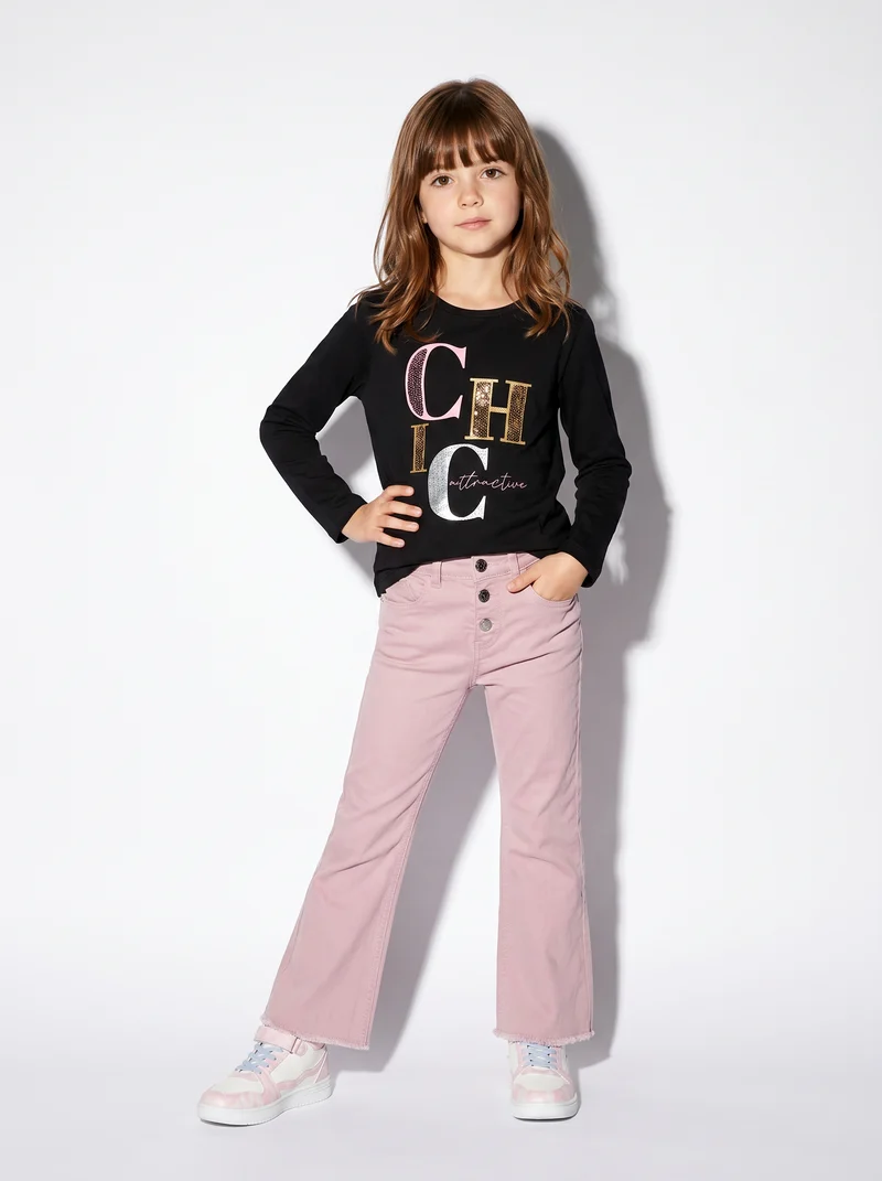 Pantaloni flare in cotone elastico comodi - Rosa polvere