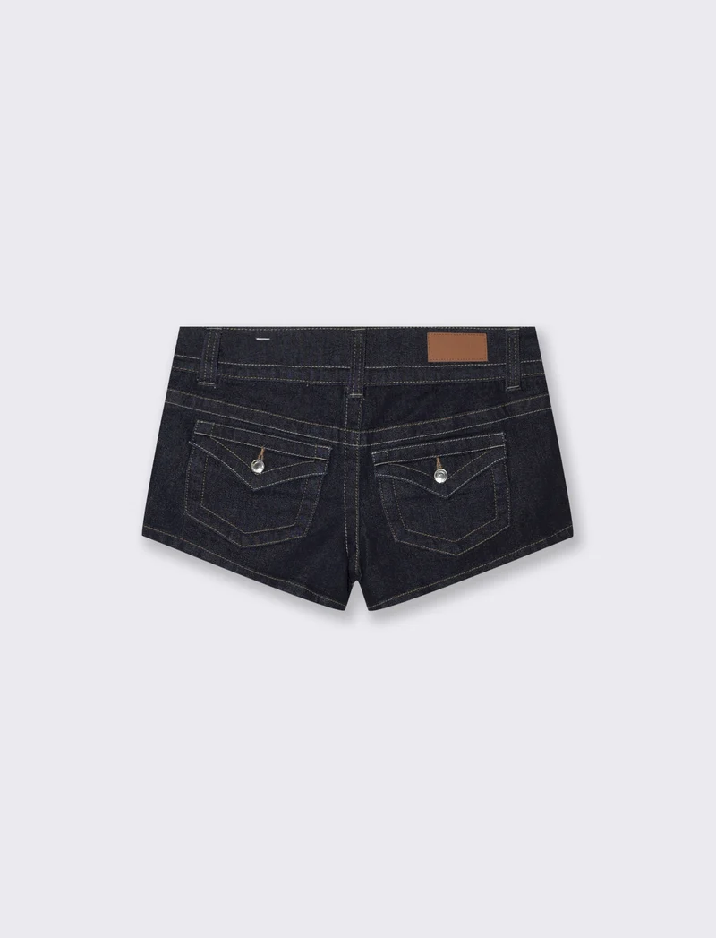 Micro Short Denim con Tasche Frontali e Posteriori - DENIM SCURO