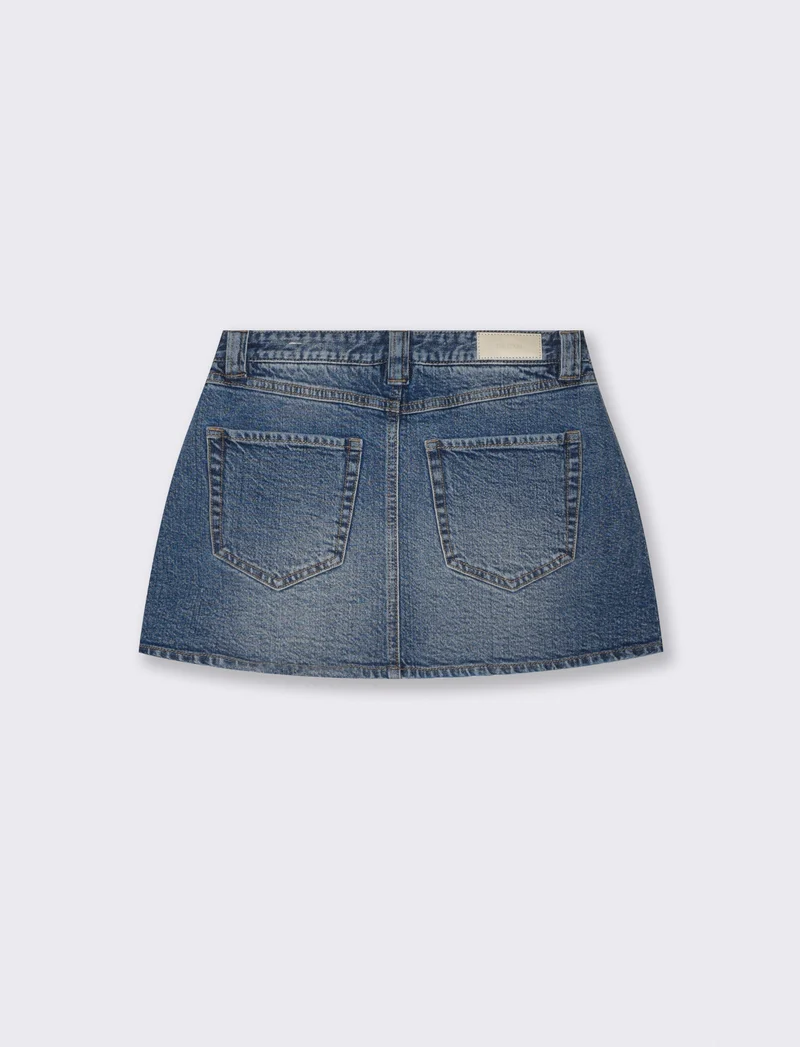Gonna corta in denim con zip e bottoni - Denim