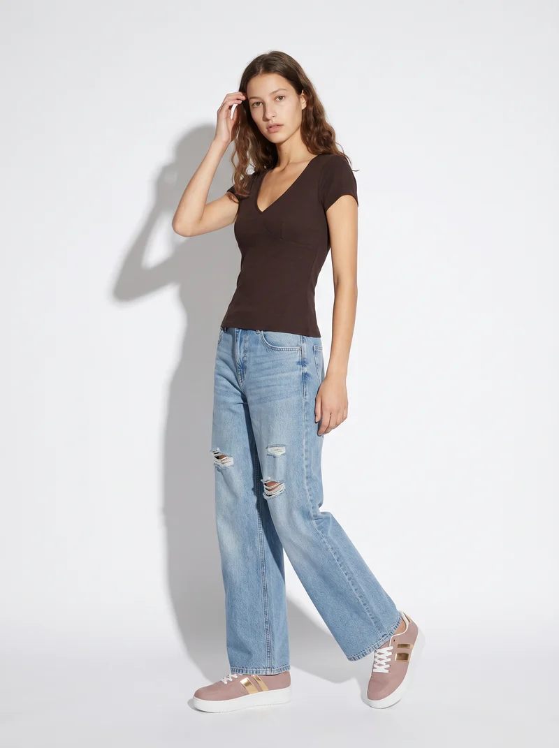 T-shirt a manica corta scollo a V slim - Moro