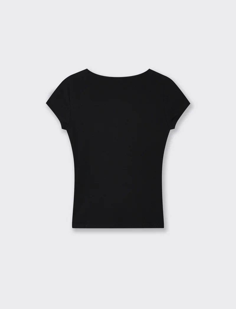 T-shirt a manica corta scollo a V slim - Nero