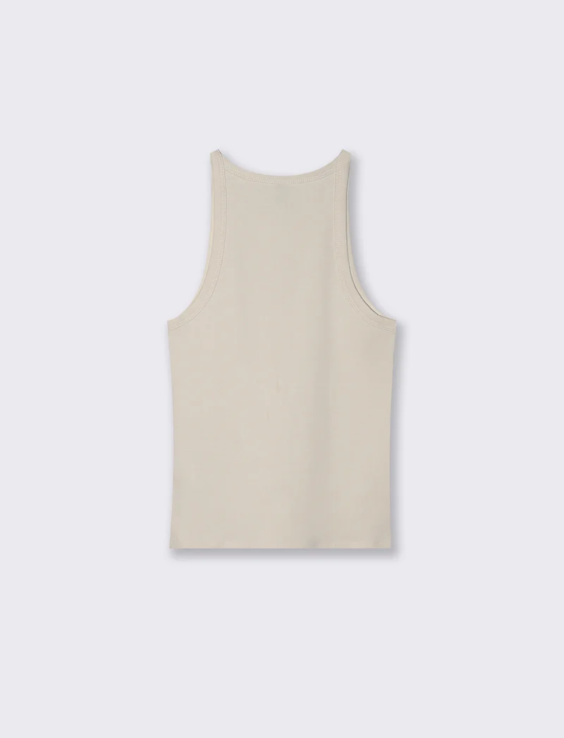 Top Basico a Costine con Bretelle Slim - Avorio