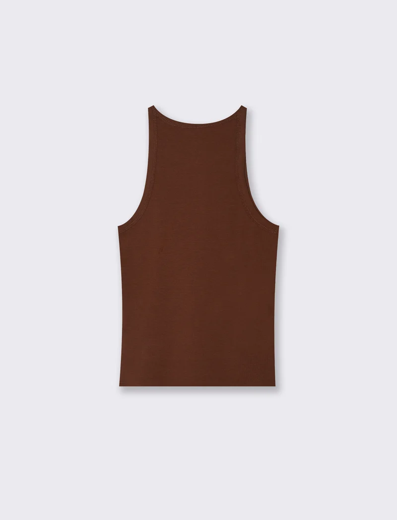 Top Basico a Costine con Bretelle Slim - Marrone cioccolato