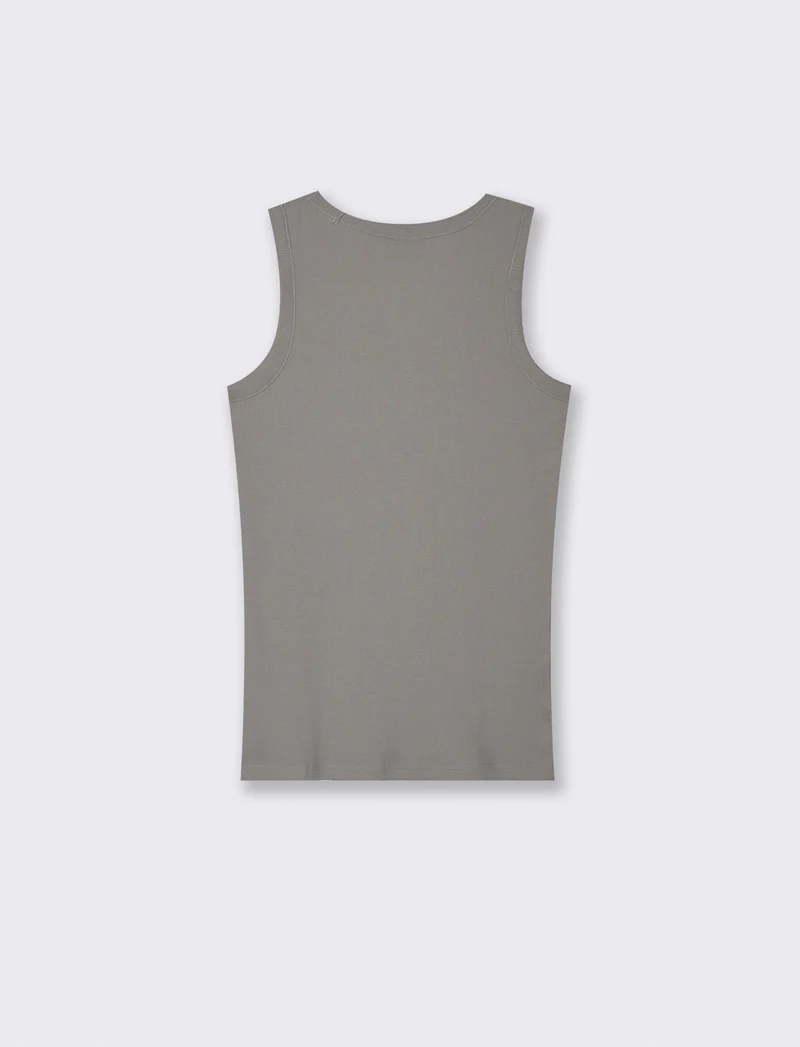 Canotta slim fit in cotone a coste - Grigio