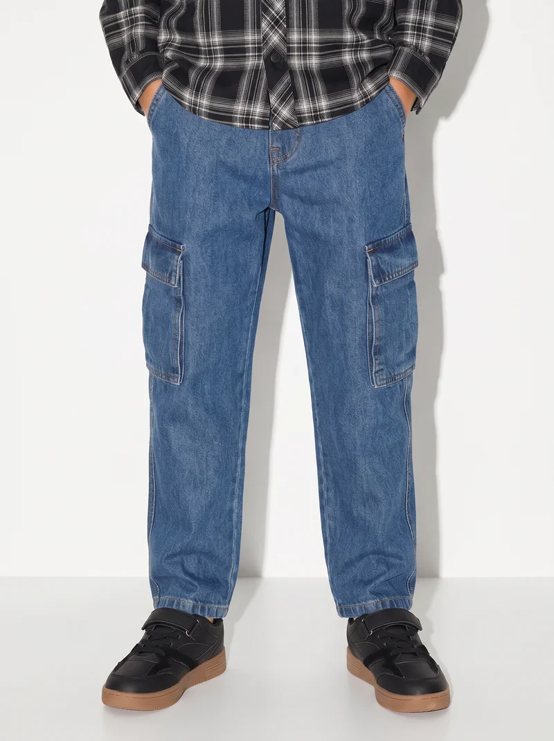 Jeans cargo in cotone per bimbi stylish - Denim