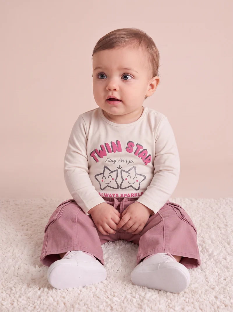 Pantaloni in cotone con tasconi pratici - Rosa polvere