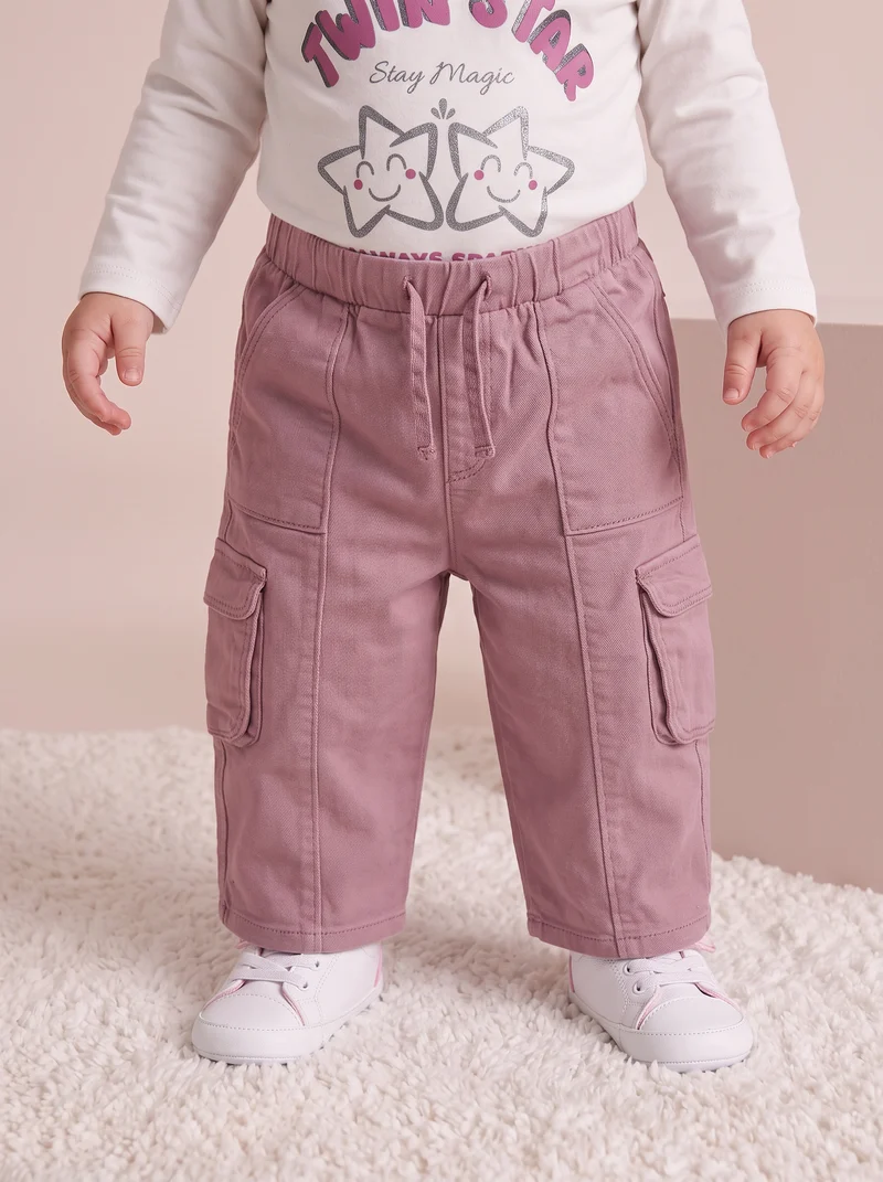 Pantaloni in cotone con tasconi pratici - Rosa polvere