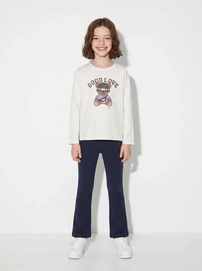 Leggings in cotone elasticizzato a zampa - Blu