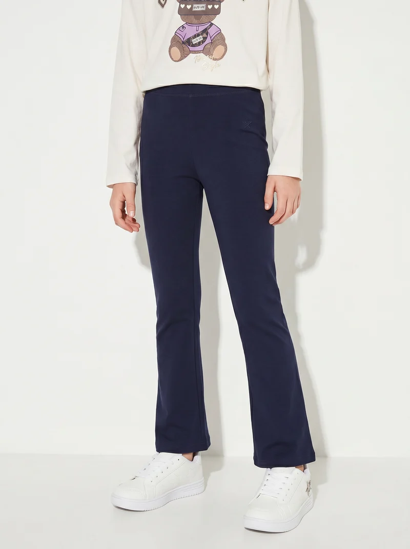 Leggings in cotone elasticizzato a zampa - Blu
