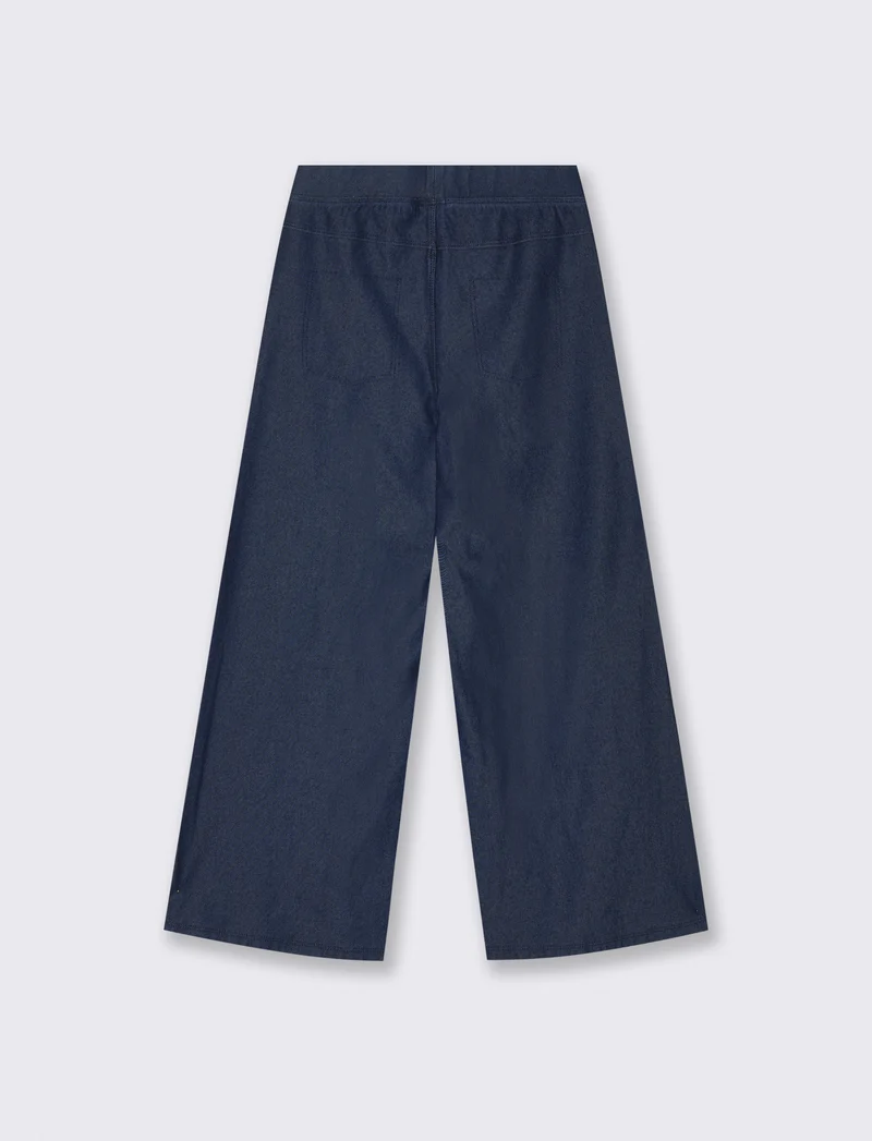 Jogger wide leg in finto denim elasticizzato - DENIM SCURO