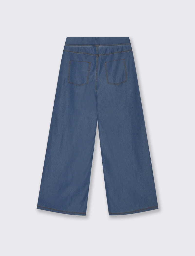 Jogger wide leg in finto denim elasticizzato - Denim