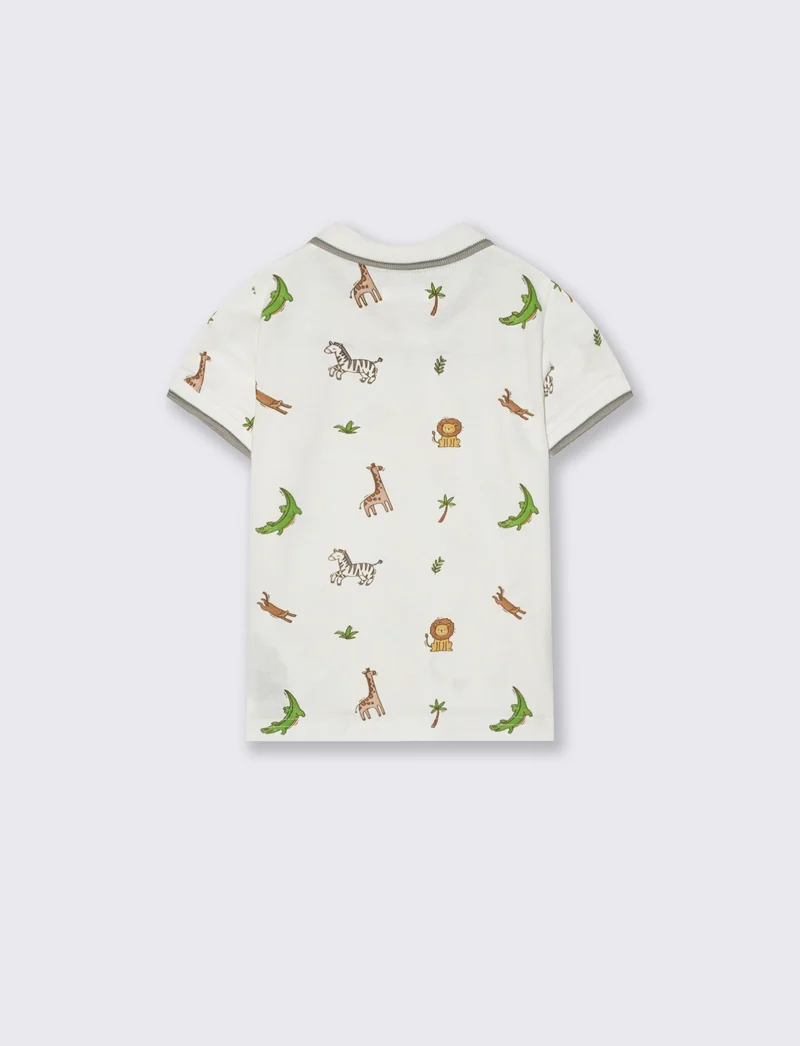 Polo in piquet con stampa giungla - Bianco latte
