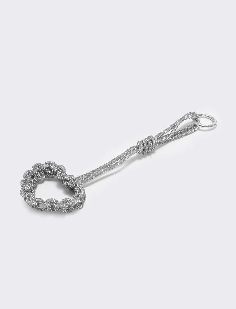 Portachiavi cuore tubolare con strass - Argento