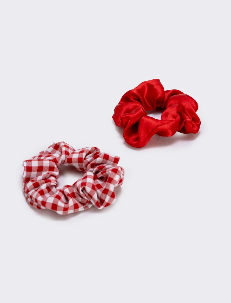 Set 3 pezzi scrunchie piu pinza capelli bambina - Rosso-bianco