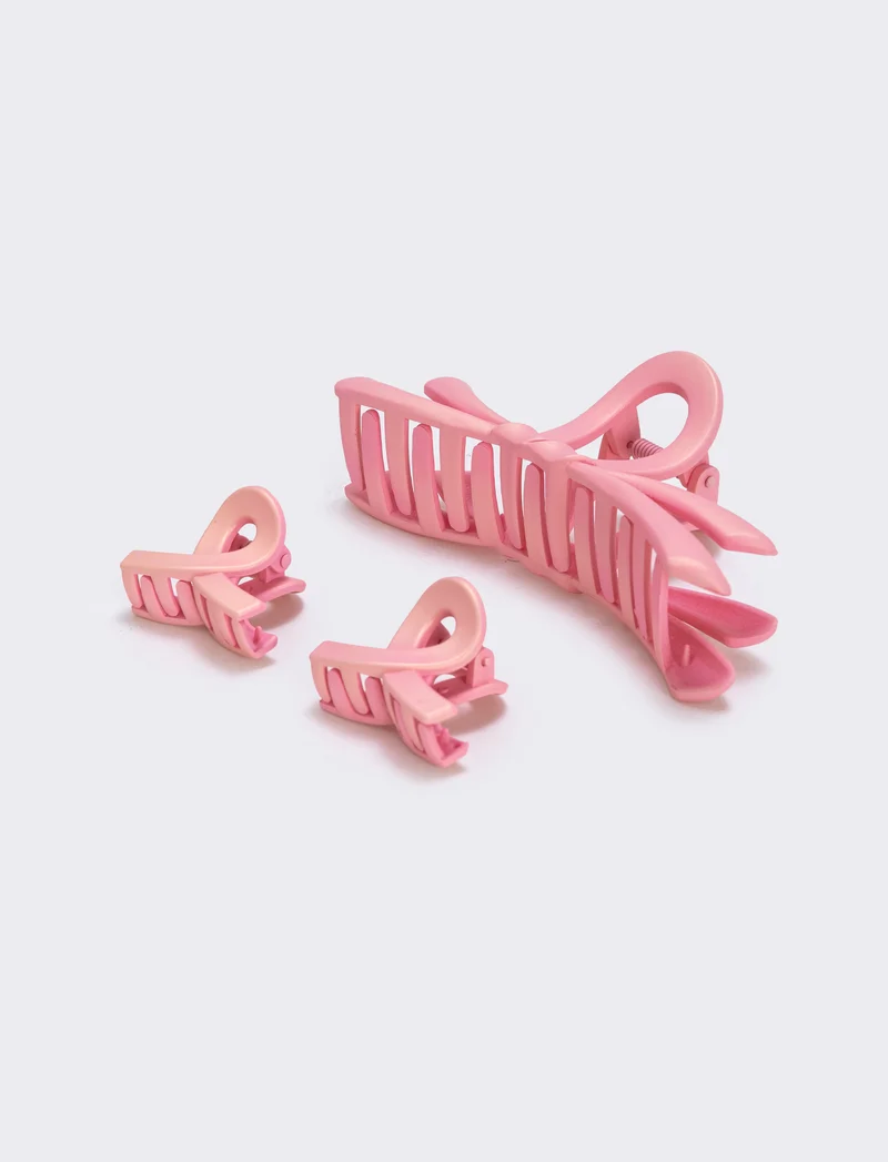 Set di 3 pinze opache fiocco - Rosa