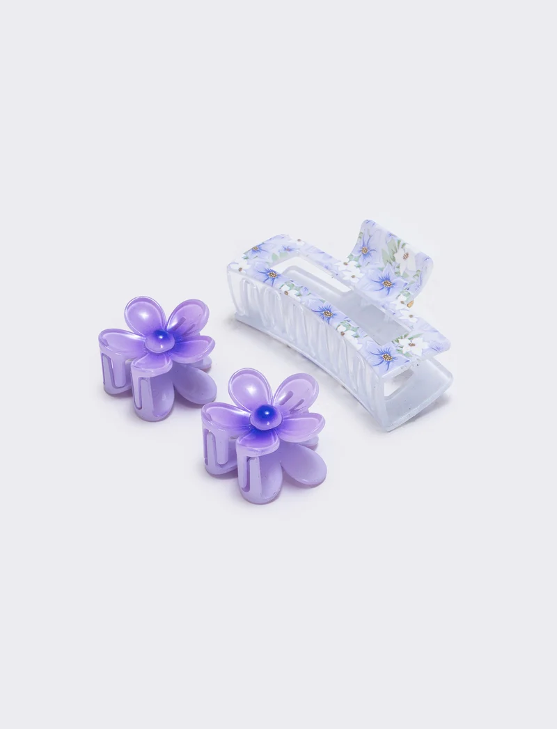 Set di 3 pinze con fiori - Lilla