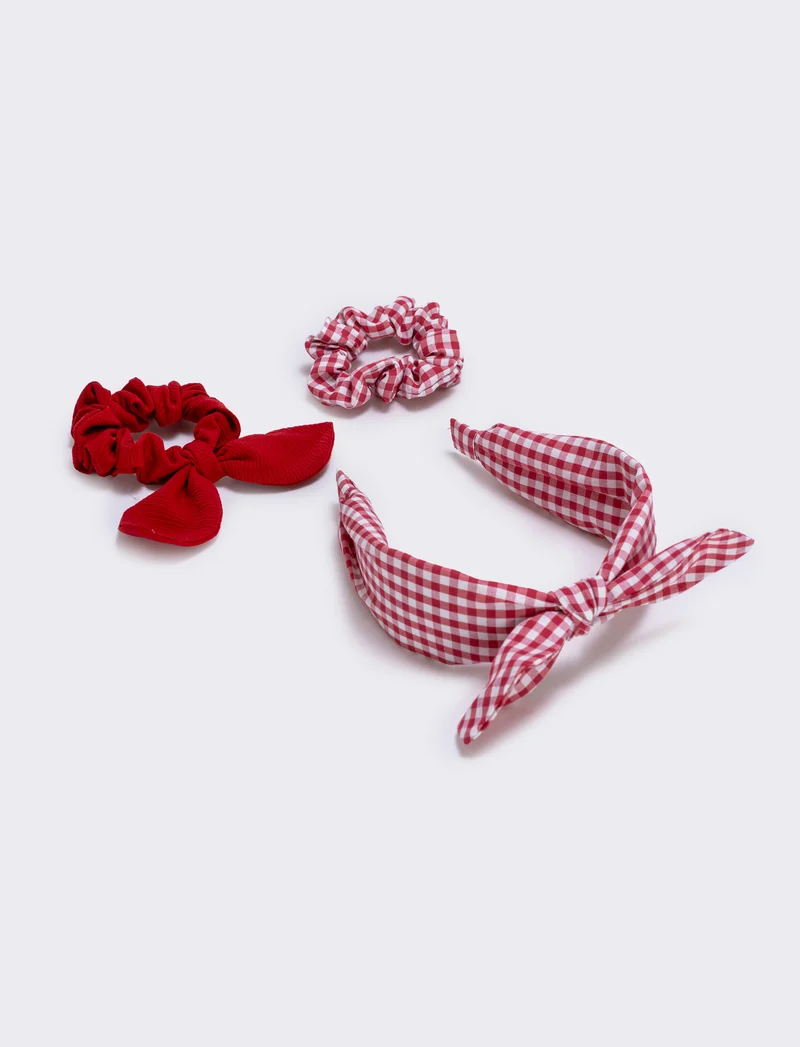 Set cerchietto e elastici vichy - Rosso