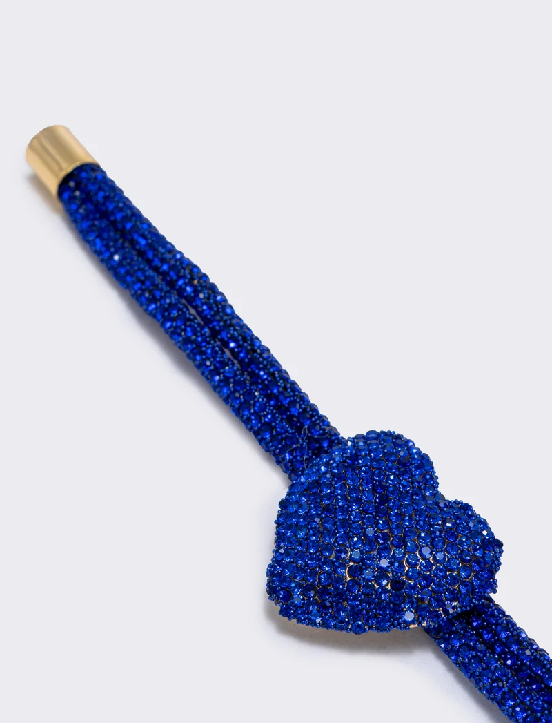 Bracciale tubolare con cuore e strass - Blu