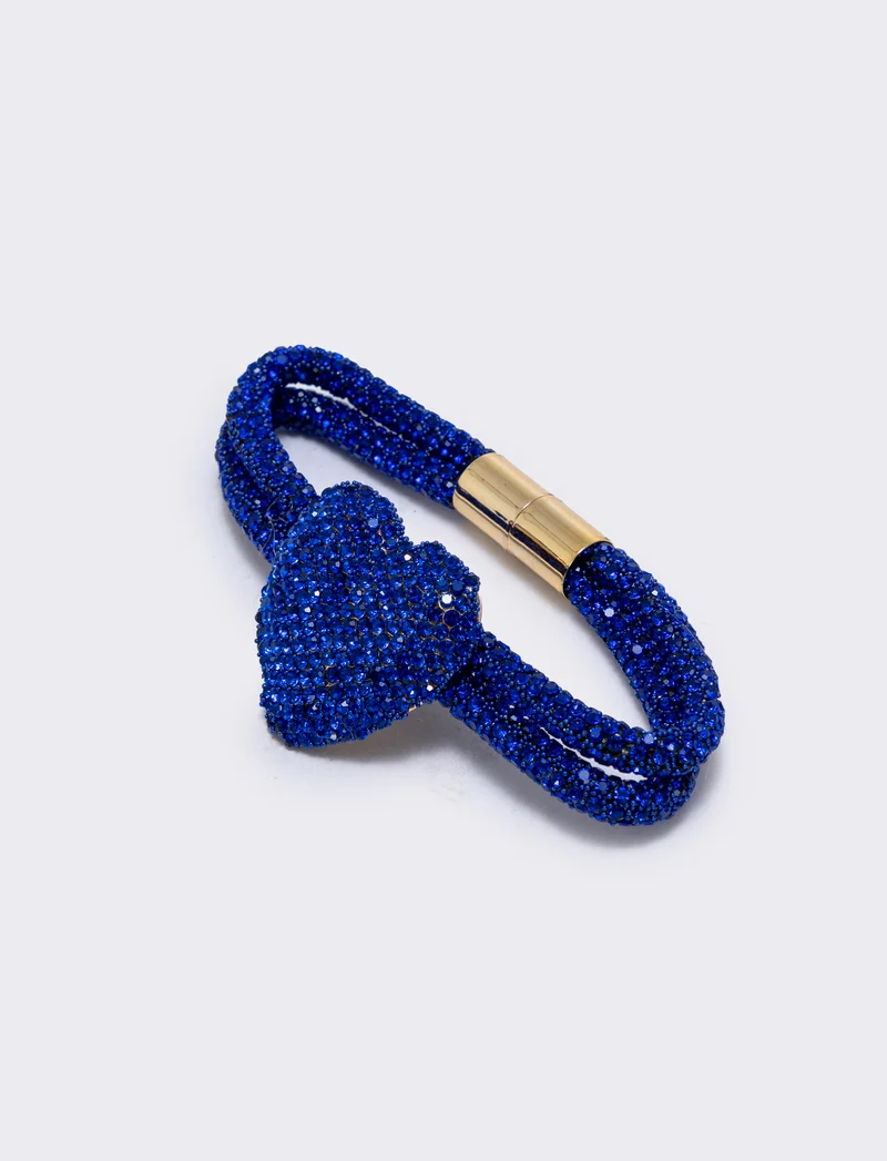 Bracciale tubolare con cuore e strass - Blu