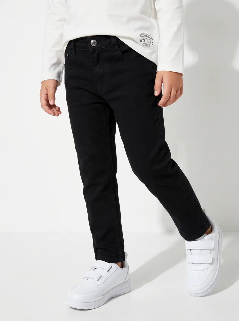 Pantaloni cinque tasche in misto cotone - Nero