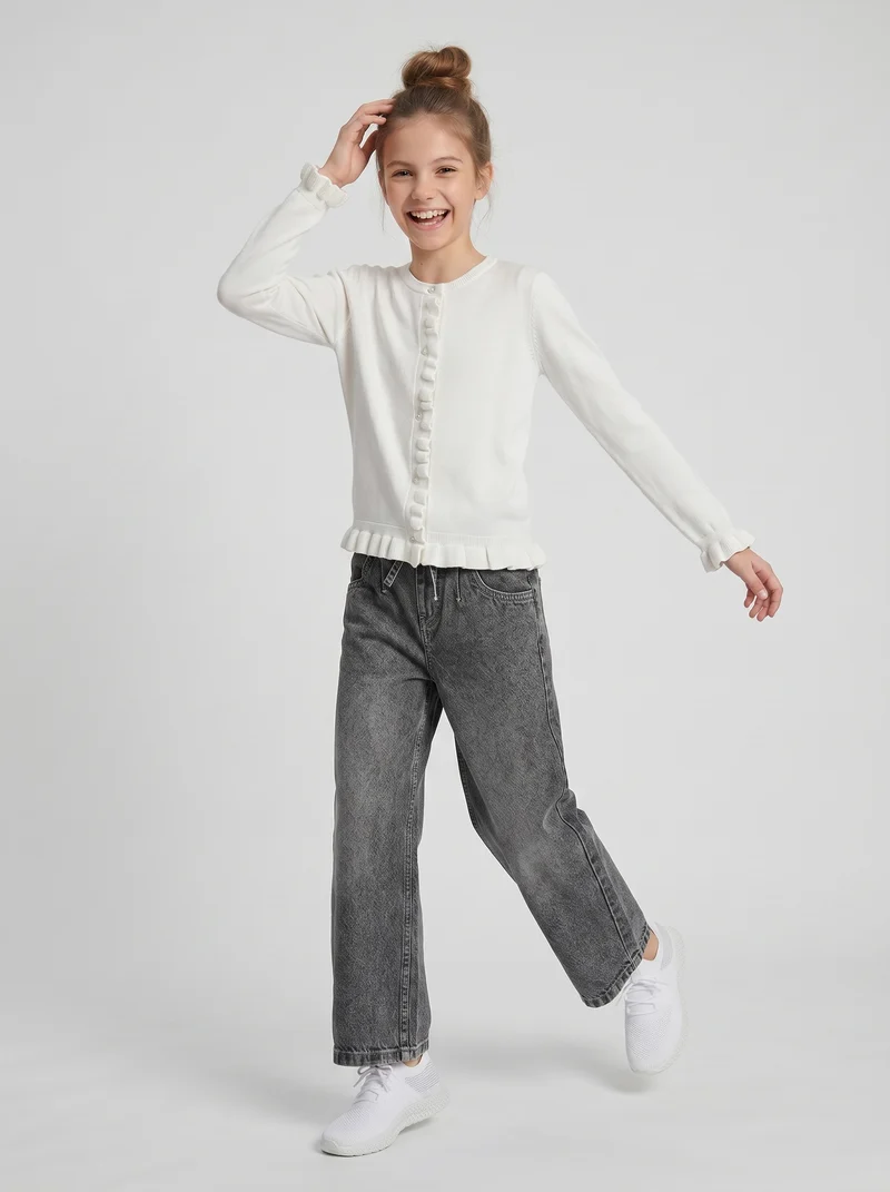 Cardigan da bambina con rouches e slim fit - Bianco latte