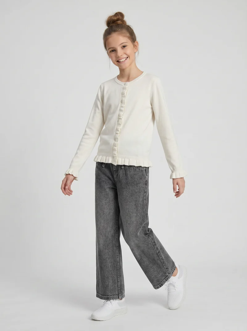 Cardigan da bambina con rouches e slim fit - Bianco latte