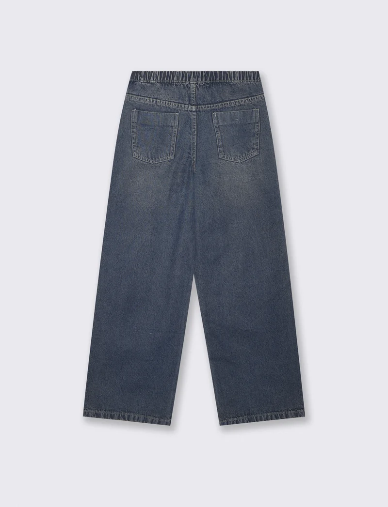Pantaloni jogger denim wide leg con tasche - Denim