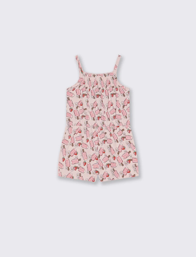 Tuta in jersey a fantasia con bretelline - Rosa