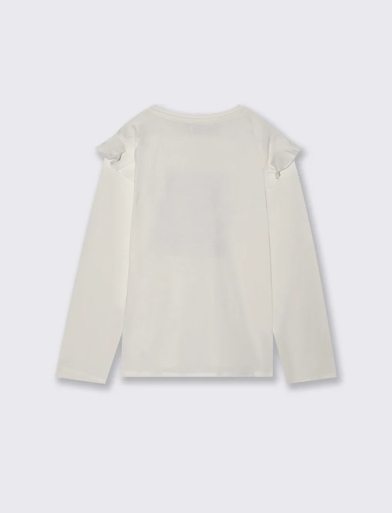 T-shirt lunga con rouches e stampa vivace - Bianco latte