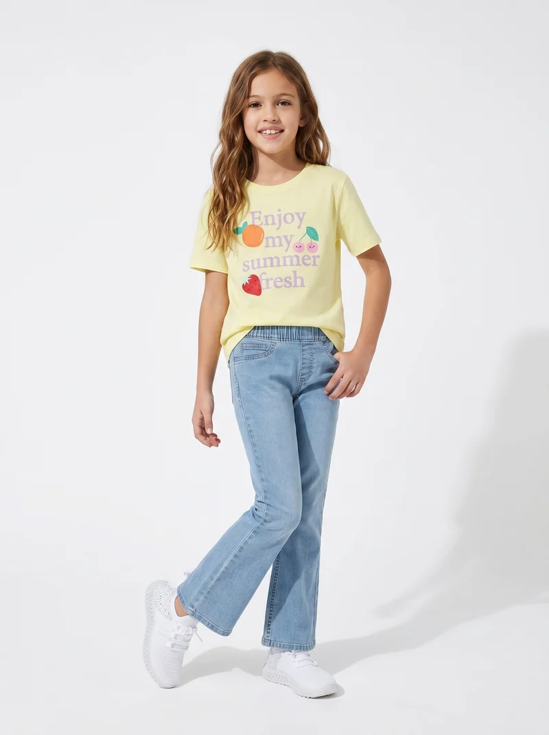 T-shirt bambina con stampa e spacchetti - Giallo